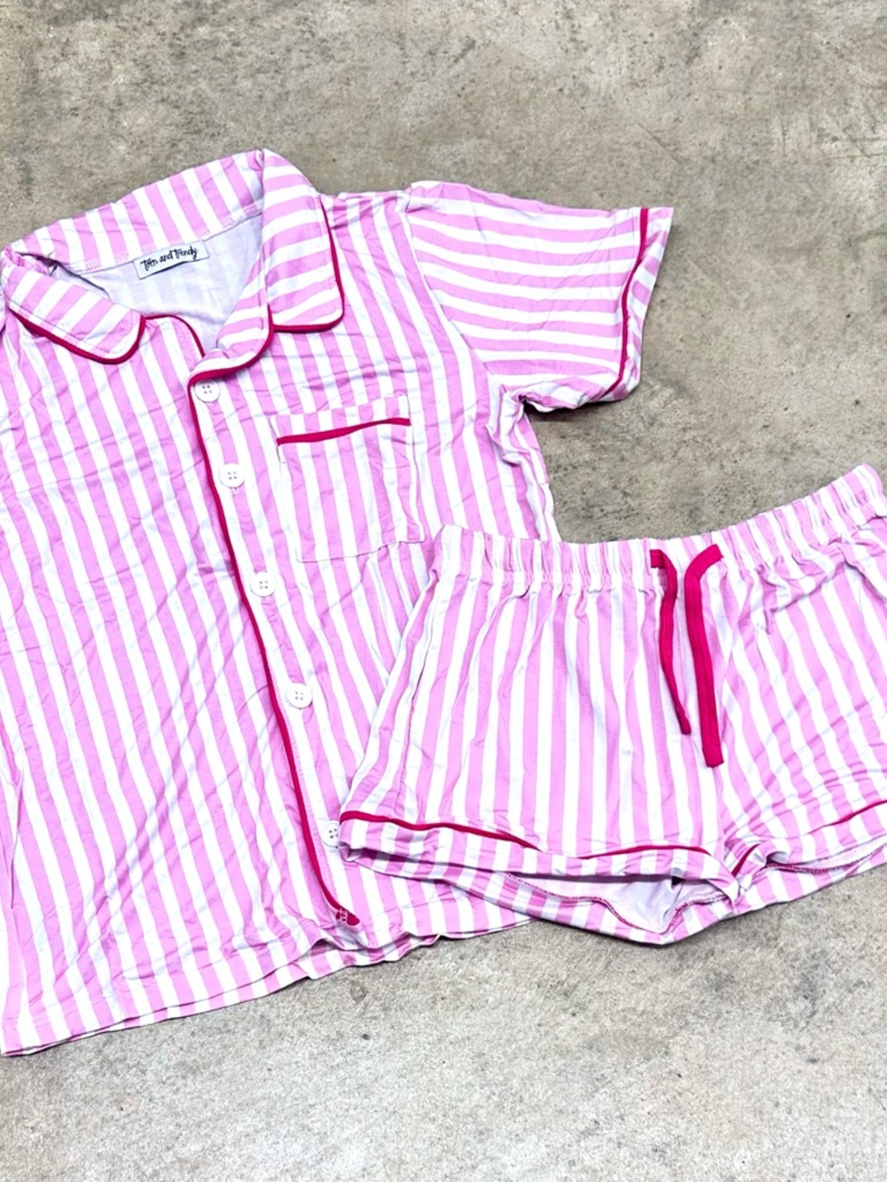 Girls Barbie Pink & White Striped Short Pajama Set - Bamboo NEW